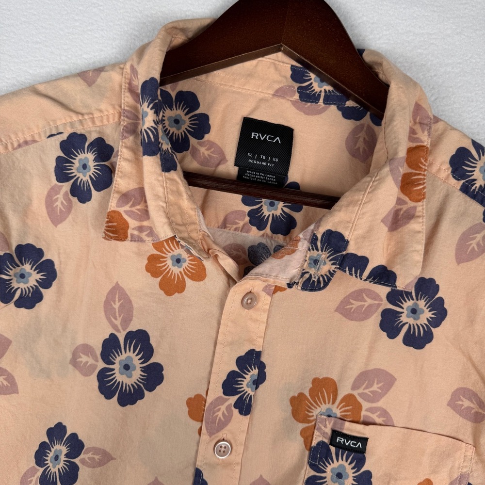 RVCA Botanical SS Button Down Shirt Mens XL Floral Peach AVYWT00299 Regular Fit